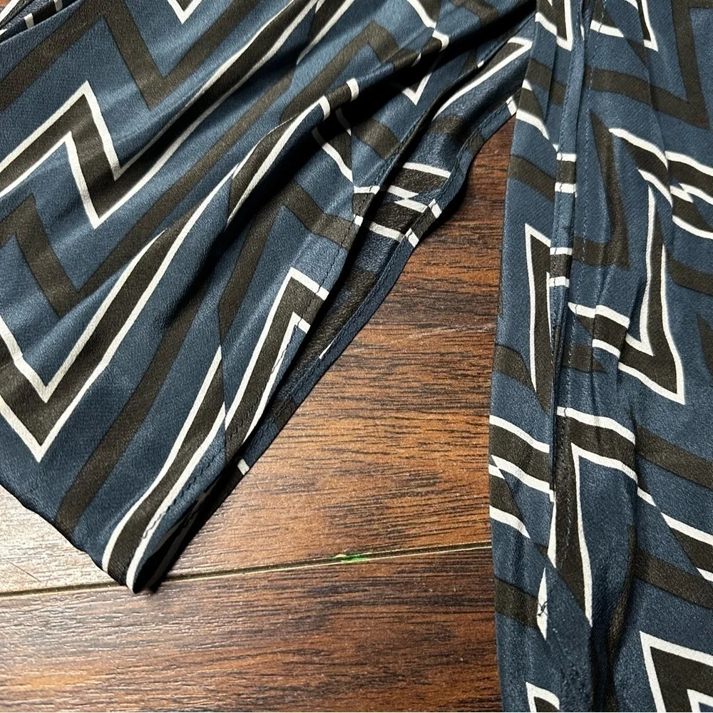 Cole Haan Chevron Printed Blue Silk Scarf